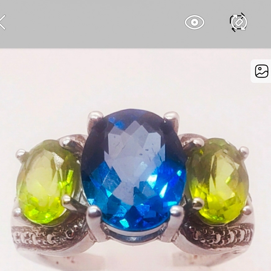 London Blue Topaz & 2 Lemon Lime Peridots & Czs Set In Sterling Designer Ring!
